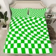 thumbnail image 2 of Castle Fairy Geometric Plaid 4 Pieces Queen Sheet Sets,Abstract Buffalo Ultra Soft Flat Sheet,Green White Queen Fitted Sheet,Super Cozy Grid Room Decor, 2 of 6