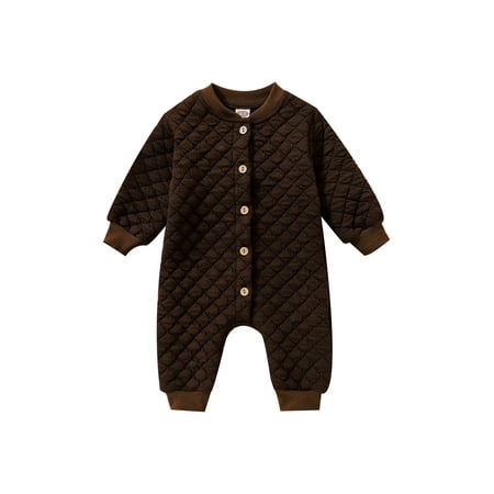 

Gureui Newborn Baby Boys Girls Romper Casual Long Sleeve Button-Down Patchwork Diamond Sewing Loose Long Quilted Jumpsuit for Spring / Fall / Winter
