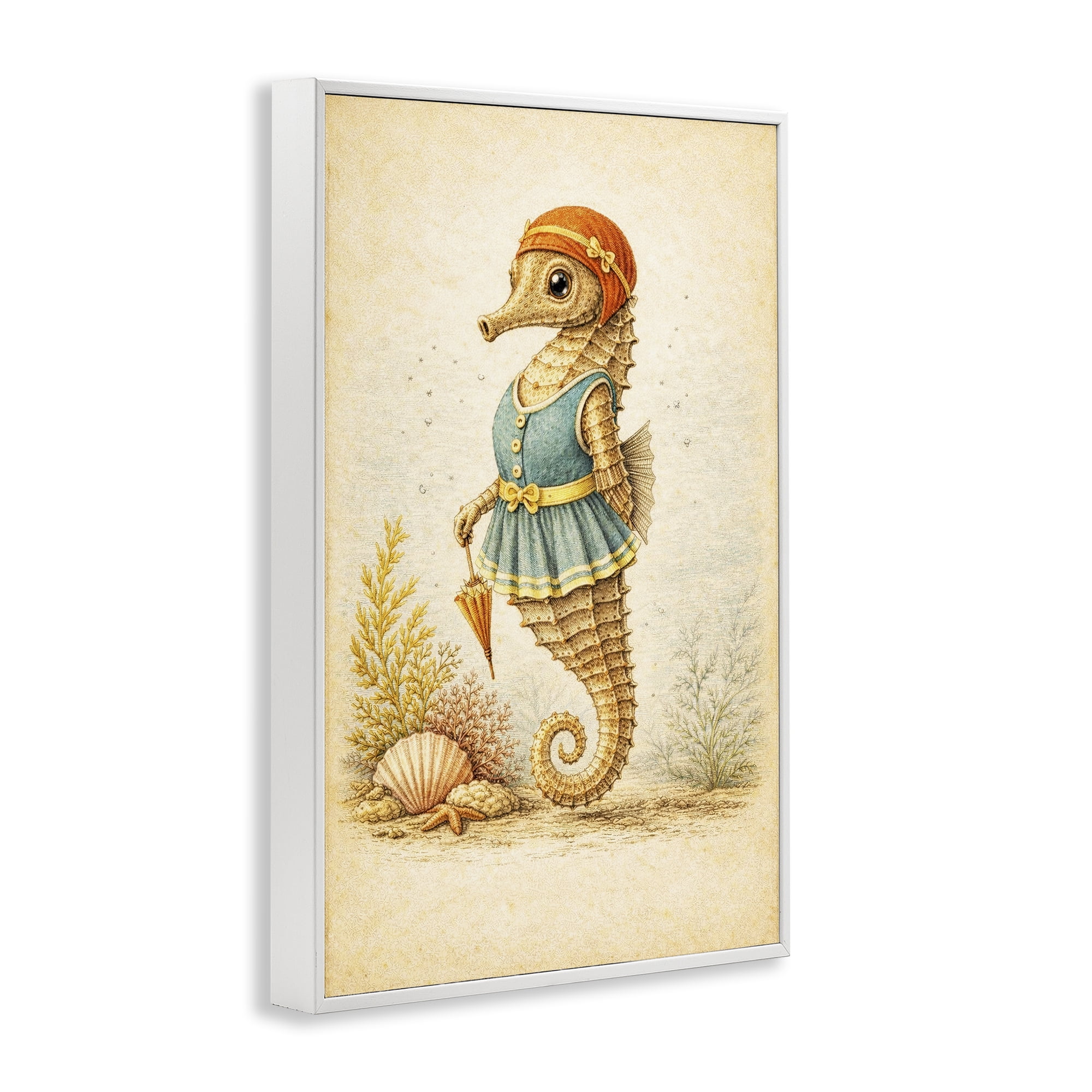 Stupell Industries Maritime Bathing Society Seahorse White Framed Giclee Art, design by Grotto Studios