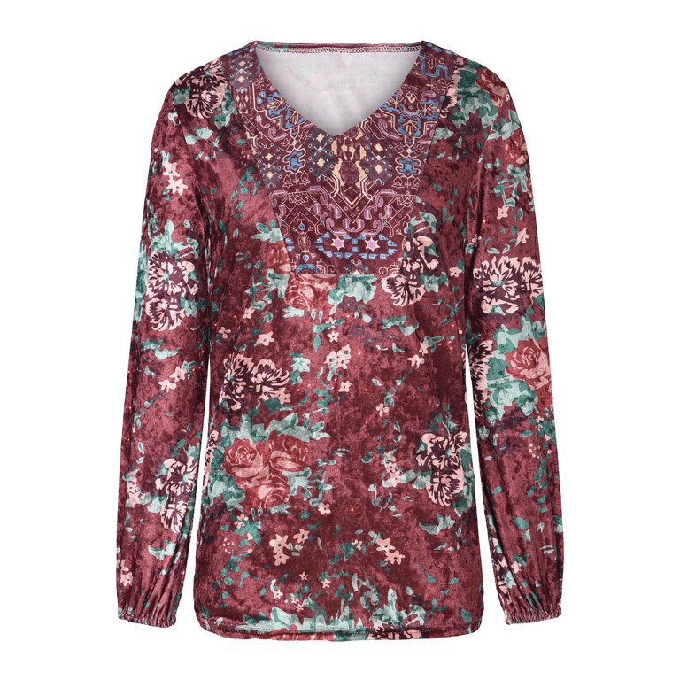 Women Retro Velvet Long Sleeve V Neck Shirt Blouse Tops Women Retro Velvet Long Sleeve V Neck Shirt Blouse Tops