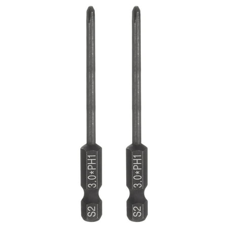 Uxcell 2pcs #1 Phillips Screwdriver Bit PH1 1/4 Hex Shank 3 (75mm) Long 0.12 Rod Magnetic Cross Head Drive Drill Bits S2 Steel Industrial Screw Driver Electric Power Tool Black
