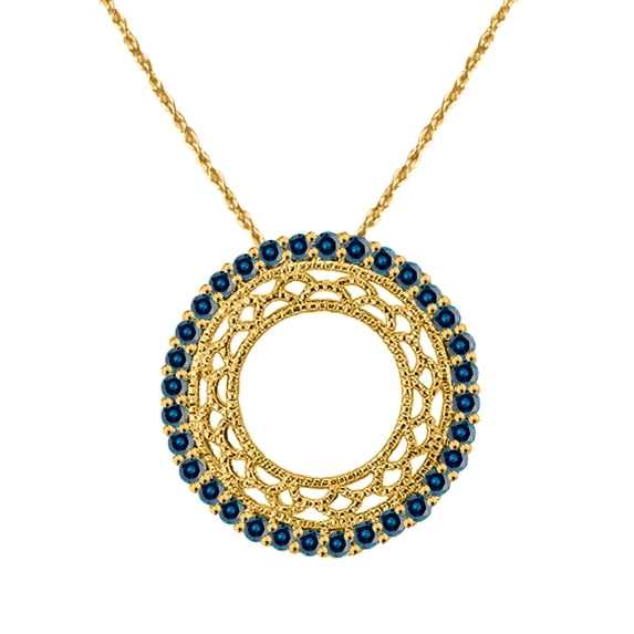 Aone Jewelry 0.50 Carat Natural Blue Diamond Tribal Round-Shape Design Pendant Necklace For Woman Crafted In 10k Rose White and Yellow Gold With 18 Gold Plated Over 925 Sterling Silver Box Chain