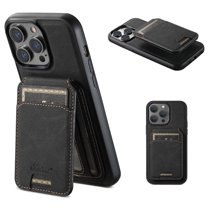 ELEHOLD Leather Case for iPhone 15 Pro Premium Lychee Texture Leather Case with Detachable Magnetic Card Holder Compatible with MagSafe Charging Shockproof Case for iPhone 15 Pro 6.1",Black