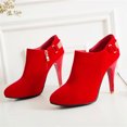 thumbnail image 3 of NOEGOEU Women's Suede Boots Platform Stiletto Ankle Boots Side Zip Fall Winter Dress Shoes (Red,41), 3 of 6