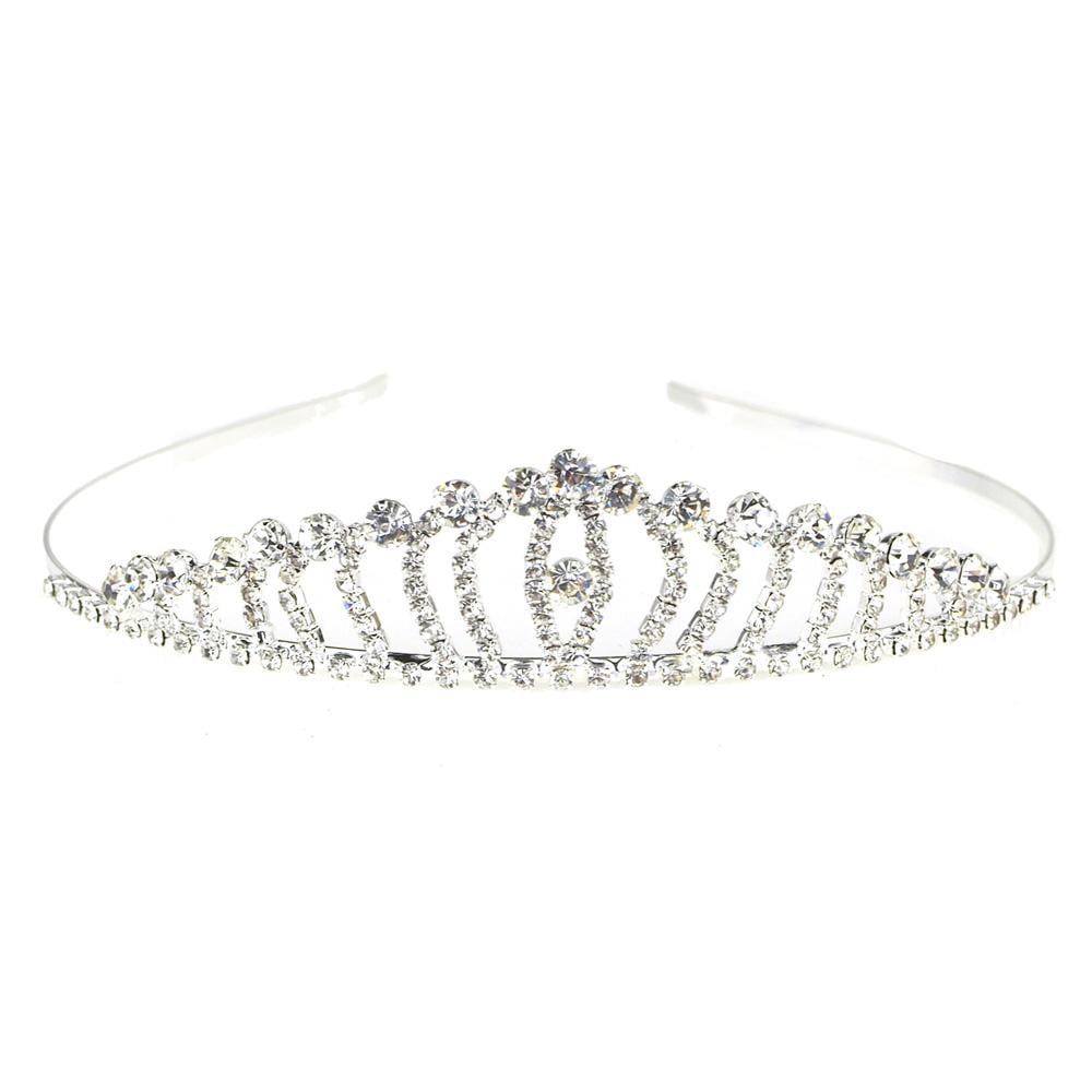 Rhinestone Tiara Crown, Silver, 1Inch, Waves