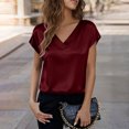 thumbnail image 5 of T Shirts for Women Short Sleeve V Neck Silk Satin Tops Loose Fit Shirts Tee Solid Color Blouse Women's Top, 5 of 6