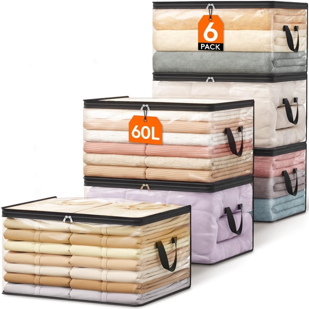 Bolsas de almacenamiento de ropa Lifewit, 60 L, plástico transparente, paquete de 6
