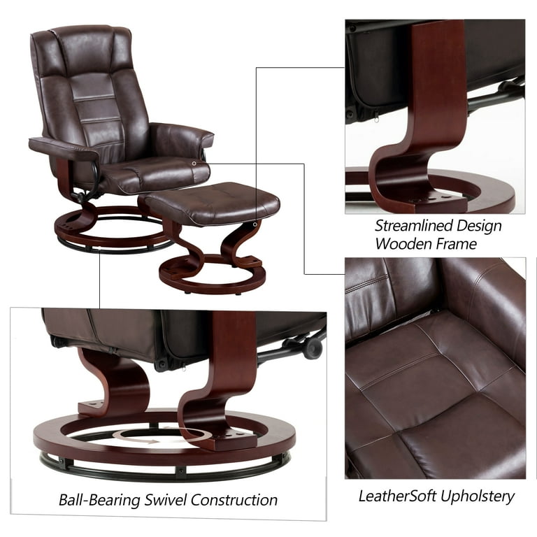 Mcombo Swiveling Recliner Chair with Wrapped Wood Base and