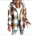 thumbnail image 2 of Camisas A Cuadros para Mujer, Chaqueta de Larga con Botones y Forro , Sudadera con Capucha, Blusa Informal de Moda. Color Caramelo S, 2 of 6