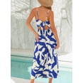 thumbnail image 3 of Vestido largo CUPSHE para mujer, verano, sin mangas, playa, casual, abertura lateral, tirantes finos, vacaciones, graduación, vestido midi azul medianoche, M, 3 of 4