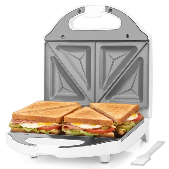 Mailand 2 Slices Mini Sandwich Press with PFAS-Free Ceramic Coated Plates, White