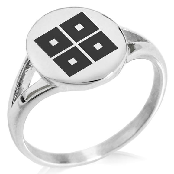 Stainless Steel Kyogoku Samurai Crest Minimalist Oval Top Polished Statement Signet Ring