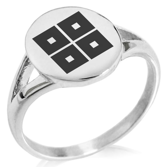 Stainless Steel Kyogoku Samurai Crest Minimalist Oval Top Polished Statement Signet Ring