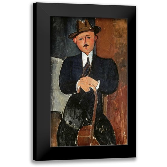 Modigliani, Amedeo 10x14 Black Modern Framed Museum Art Print Titled - Seated Man - Leaning On a Cane