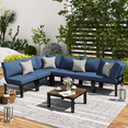 thumbnail image 2 of YODOLLA 7 Pieces Outdoor Patio furniture Set Clearance Metal Patio Sectional Sofa Set on sale with Navy Blue Cushions, 2 of 10