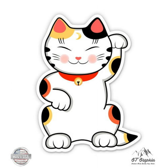 Maneki Neko Cat - 3" Vinyl Sticker - For Car Laptop I-Pad Phone Helmet Hard Hat - Waterproof Decal