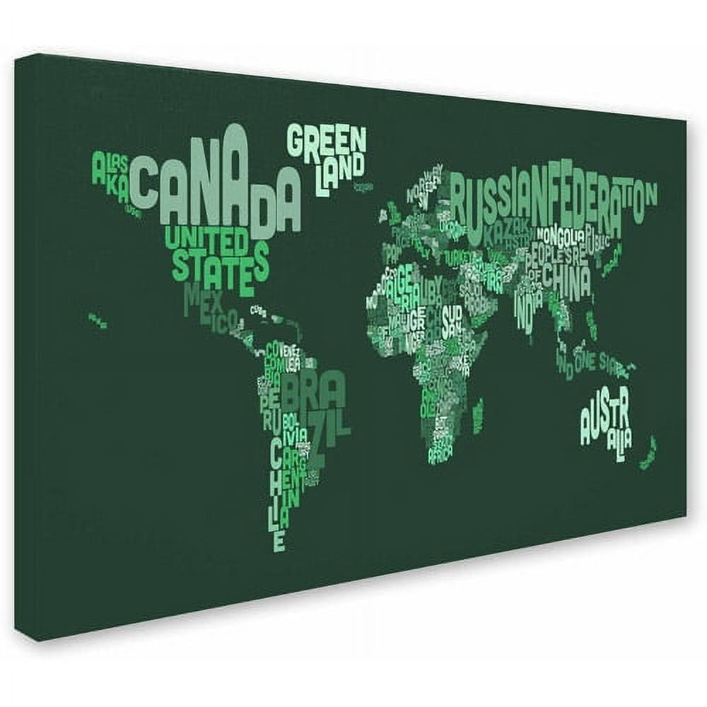 Trademark Fine Art "Text Map of the World" Canvas Art by Michael Tompsett
