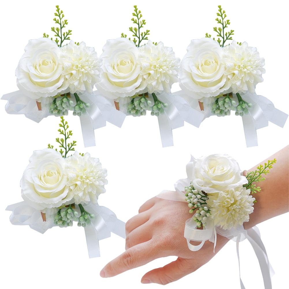Leaveforme Wrist Corsage for Wedding, Set of 4, Prom Flower Wrist