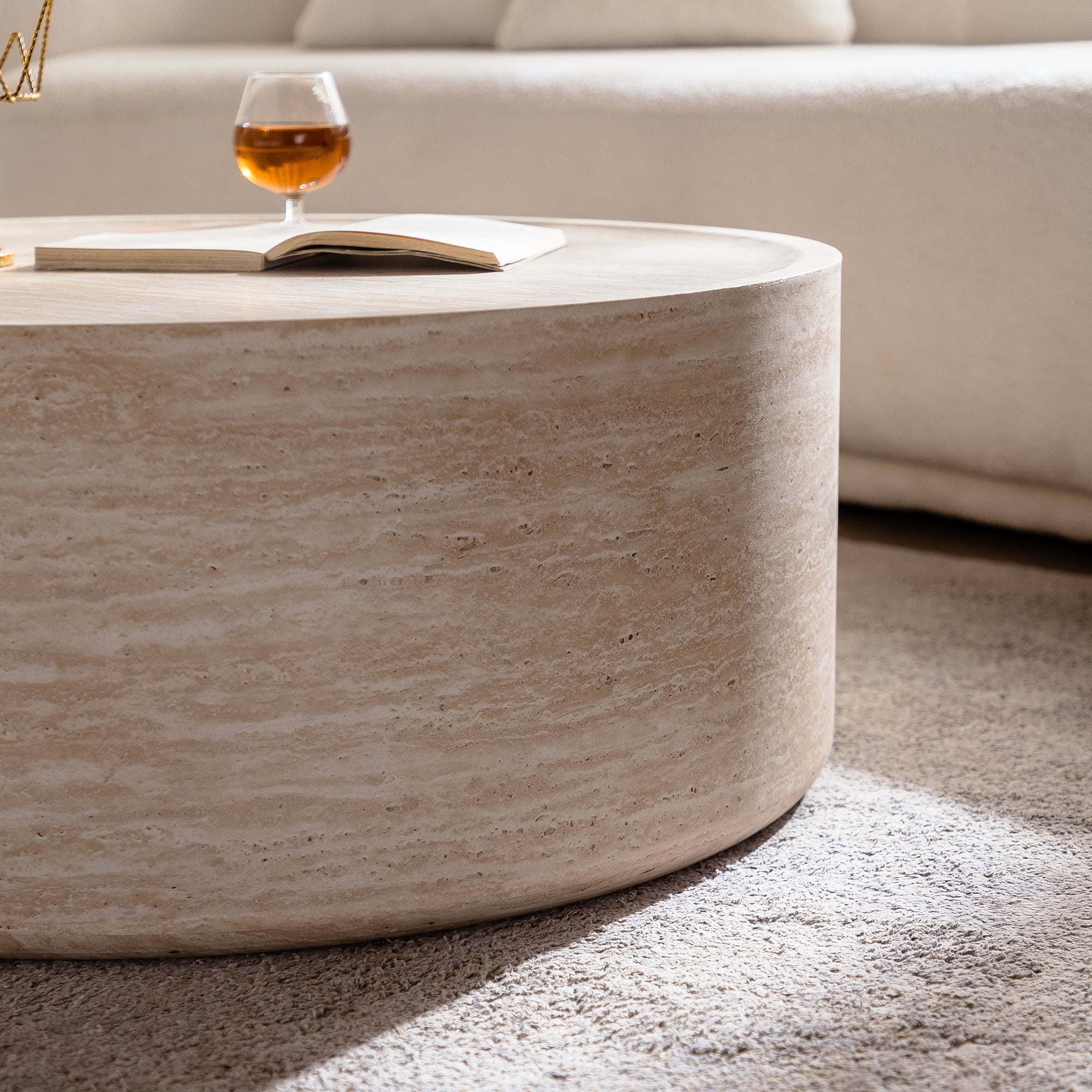 Leumius Round Coffee Table for Living Room, Modern Drum Circle Coffee Table for Bedroom, No Need Assembly Amber 2