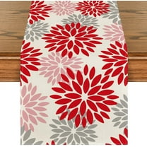 Red Pink Dahlia Floral Pinnata Christmas Table Runner, Valentine Summer Kitchen Dining Table Decoration for Home Party Decor 13x36 Inch