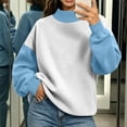 thumbnail image 2 of TQWQT Women Mock Neck Sweatshirt Loose Drop Shoulder Color Block Raglan Long Sleeve Tops Soft Contrast Sleeve Casual Pullover Shirts Light Blue XL, 2 of 8