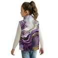 thumbnail image 2 of Xoenoiee Purple Golden Marble Print Girls Fuzzy Fleece Vest Trendy Zip Up Sleeveless Sherpa Jacket Stand Collar Winter Coat Outerwear with Pockets, Size 4T, 2 of 7