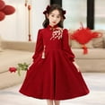 thumbnail image 2 of Otqutp Girls New Year's Red Suit New-Chinese 𝗦tyle A Line Cheongsam Dress Cute Elegant Kids Qipao Hanbok Performance Outfits, 2 of 5