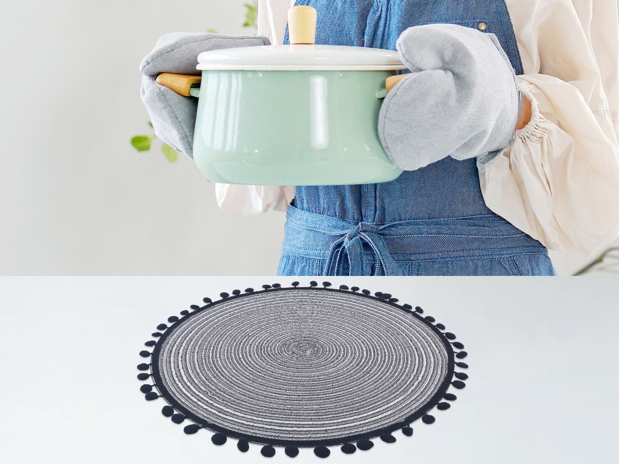 Unique Bargains Placemats Set of 6 Polyester Placemats for Dining Table Black Gray 15x15in