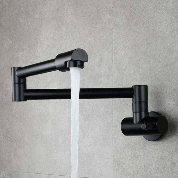 Grifo para llenado de ollas con flujo de agua suave, construcción de acero inoxidable con instalación de montaje en pared, juntas oscilantes dobles, latón macizo, material sin plomo, válvula de