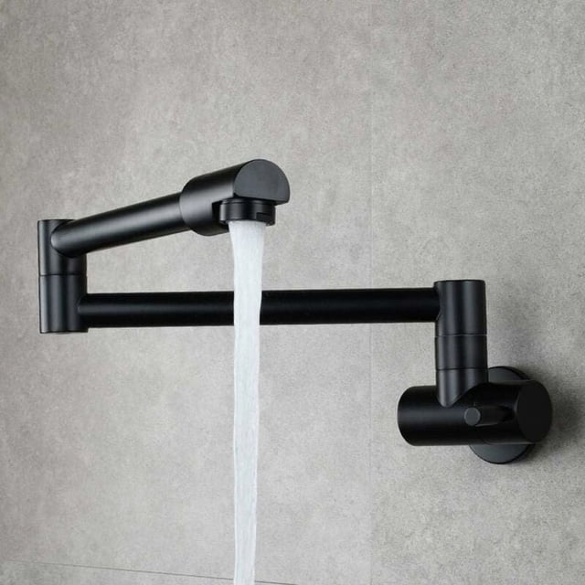 Grifo mezclador de cocina desplegable montado en la pared, grifo mezclador de fregadero de cocina, grifo de agua fría multifunción, grifo de cocina giratorio de 360 grados, negro
