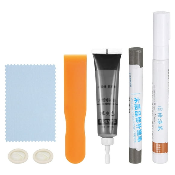 Uxcell Wood Furniture Repair Kit (Wood Markers + Wood Filler Paste + Wood Filler Stick) Touch Up Kit with Spatula for Repairing Scratches Cracks Holes on Wooden Floors Cabinet, Dark Gray