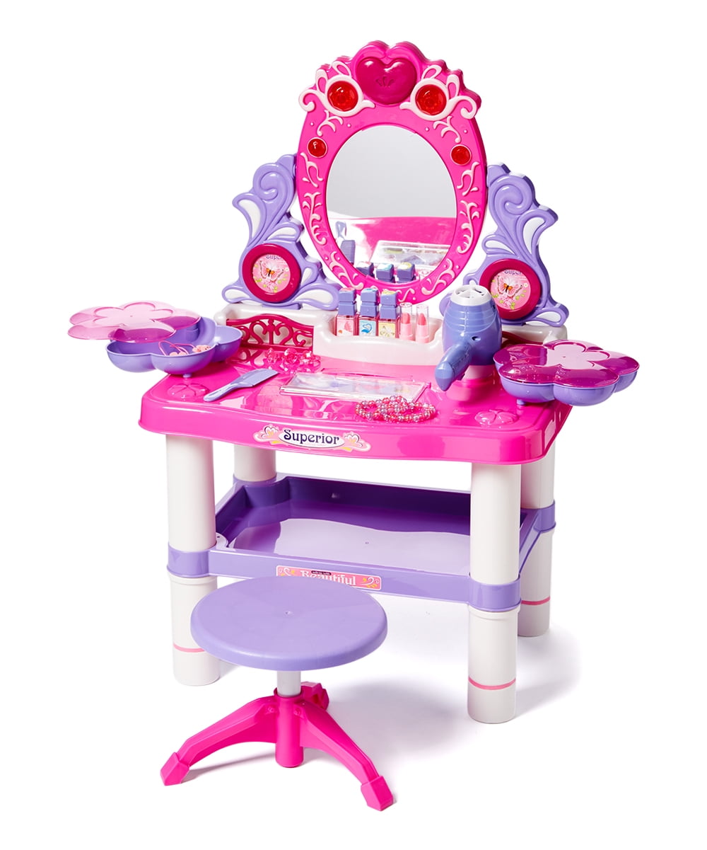 Kids Pretend Play Vanity Table Dressing Makeup Accessories Beauty Set w/ Mirror 