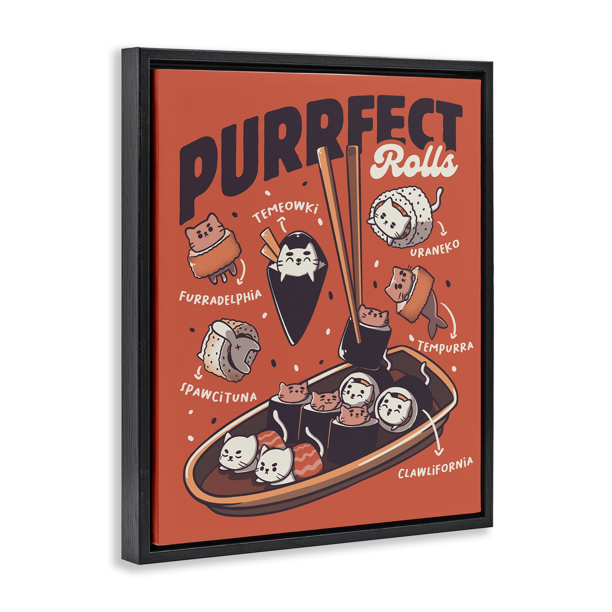 Stupell Industries Purrfect Rolls Sushi Cats Black Framed Floater Canvas Wall Art, design by Tobe Fonseca