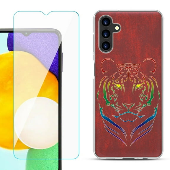 Slim-Fit TPU Fashion Phone Case for Samsung Galaxy A13 5G, with Tempered Glass Screen Protector, by OneToughShield ® - Night Tiger