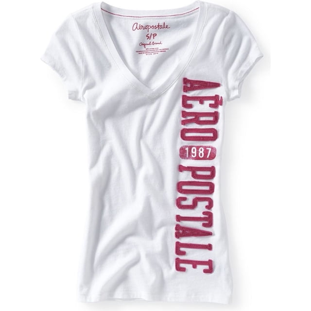 Camiseta gráfica con cuello en V para mujer de Aeropostale, blanca, extragrande