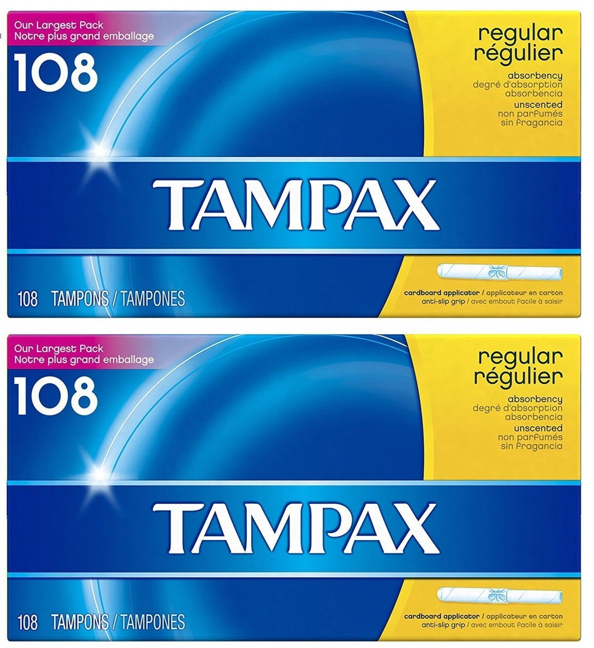 Tampax Cardboard Tampons, Regular Absorbency, Unscented, 108 count Pack