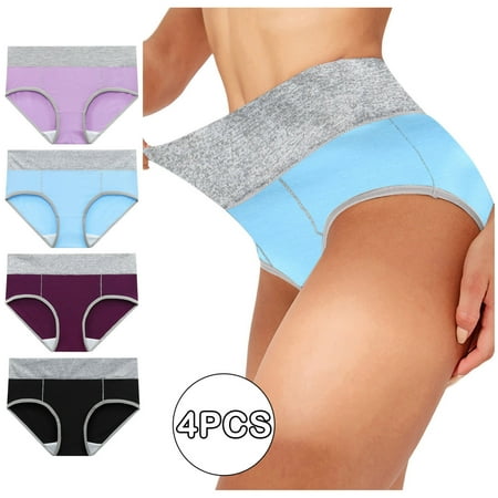 Nfurl 4 Pack Underwear for Women High Waisted Cotton Panties Seamless Full Coverage Briefs Breathable Postpartum Panty Underwear