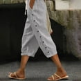 thumbnail image 2 of WCMZJ Striped Linen Pants Women Linen Capri Pants Lightweight Spring Summer Pants for Women 2025 Ladies Pinstripe Pants White M, 2 of 8