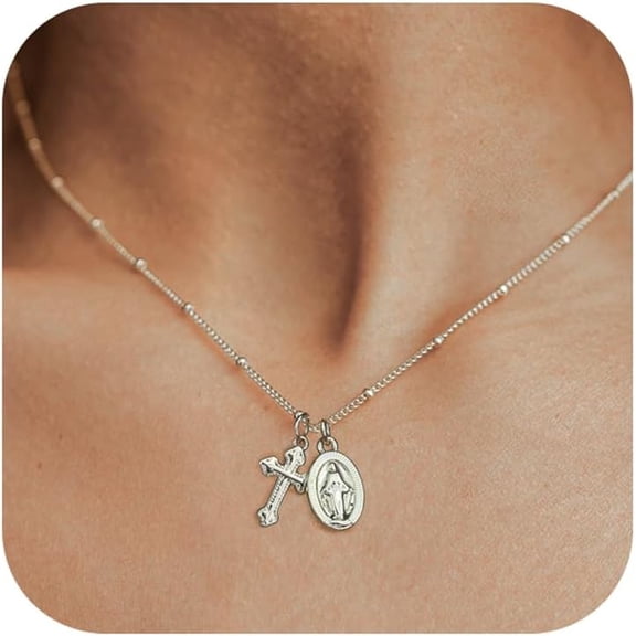 Cross Necklace For Women Dainty 14K Gold Silver Plated Cross Pendant Necklace Everyday Simple Cross Charm Choker Minimalist Religious Jewelry Cute Trendy Gifts[o4666]