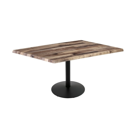 Indoor/Outdoor 30" Tall OD214 Black Table Base with 22" Diameter Foot and 30" x 48" Indoor/Outdoor Rustic Top by the Holland Bar Stool Co.