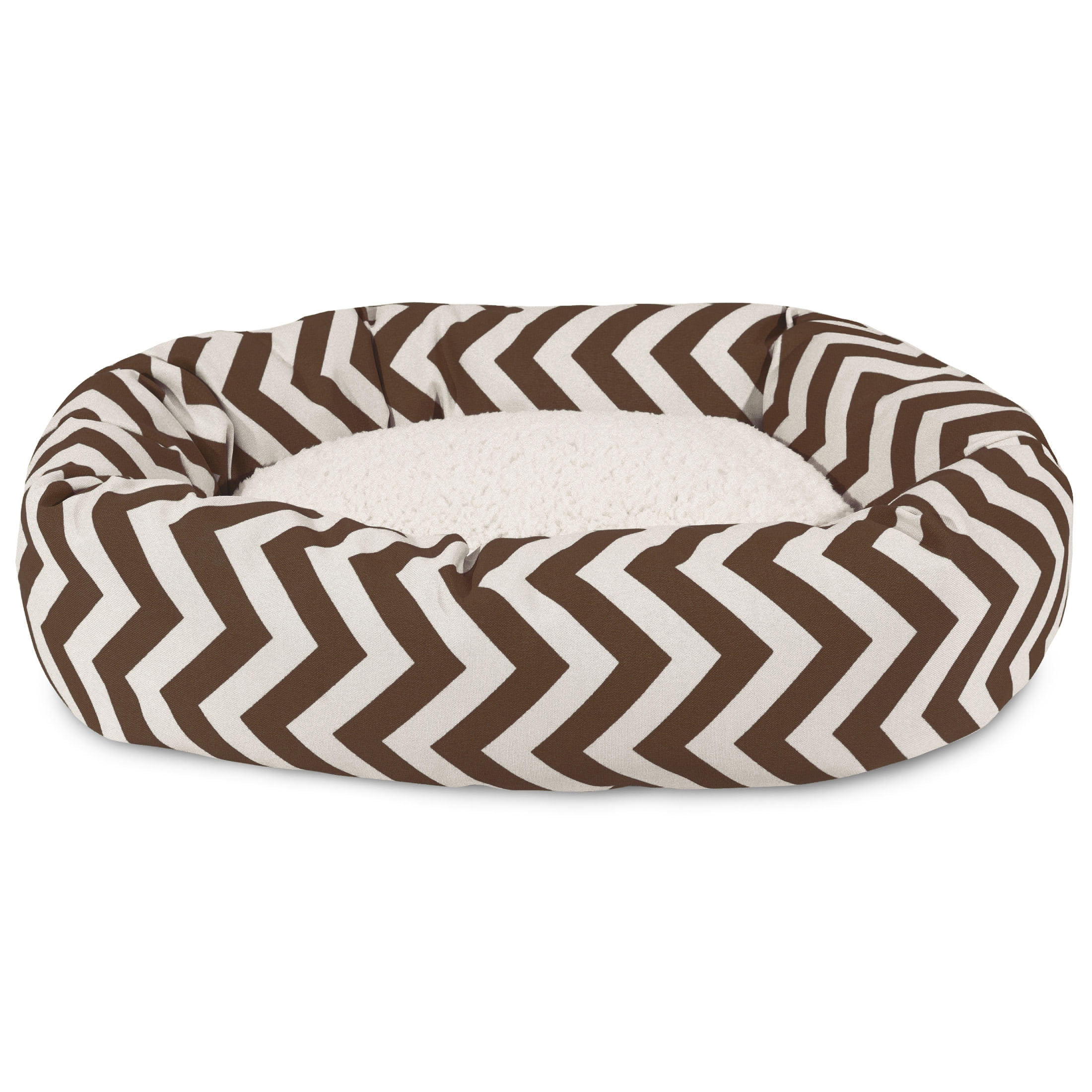 Majestic Pet Sherpa Chevron Bagel Pet Bed for Dogs, Calming Dog Bed Washable, Large, Chocolate
