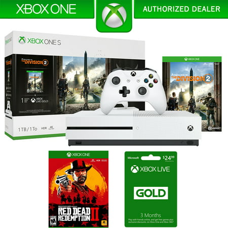 Microsoft Xbox One S Bundle 1 TB Console with Tom Clancy's The Division 2 (234-00872) + Red Dead Redemption 2 For Xbox One & Xbox Live 3 Month Gold