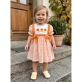 thumbnail image 6 of RUINIXCW Toddler Baby Girl Halloween Dress Outfit Infant Baby Girl Summer Fall Gingham Plaid Dress Clothes Cute Pumpkin Embroidery Puff Short Sleeve A Line Dress, 6 of 9
