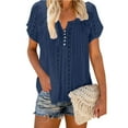 thumbnail image 3 of Womens Summer Tops Casual Women Solid V-Neck Lace Crochet Eyelet Shirts Short Sleeve Blouses clearance clothes under $25.00, 3 of 5