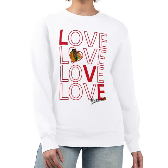 Women's G-III 4Her by Carl Banks  White Chicago Blackhawks Lots Of Love Team Logo Graphic Pullover Sweatshirt