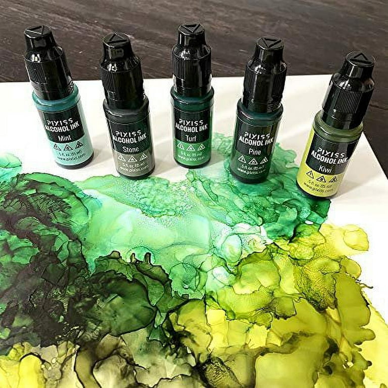 Pixiss Geen Alcohol Inks Set, 5 Shades of Highly Saturated Green Alcohol  Ink, for Resin Petri Dishes, Alcohol Ink Paper, Tumblers, Coasters, Resin  Dye