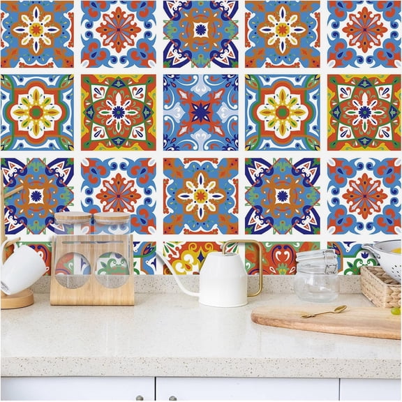 Retro Waterproof Peel and Stick Wallpaper, Moroccan Removable Self Adhesive Wall Paper - Tile Pattern Renter Friendly Contact Paper for Shelf Liner, Cabinet, Drawer, Bathroom and Kitchen, 17.5” x 118