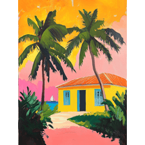 Tropical Beach House Canvas Print/Wall Art， Suitable for Living Room，Bathroom，and Hallway Decoration.