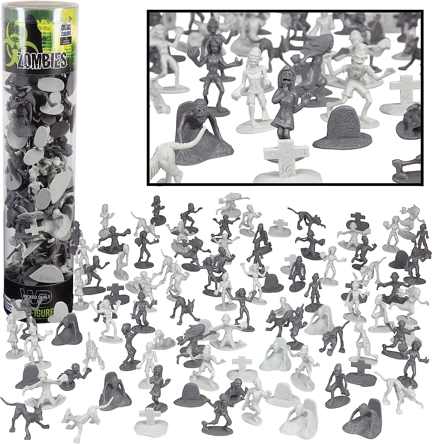 Zombie Action Figures - Big Bucket of 100 Zombies with 14 Unique