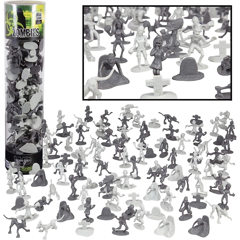 2 pack) Zombie Action Figures - Big Bucket of 100 Zombies with 14